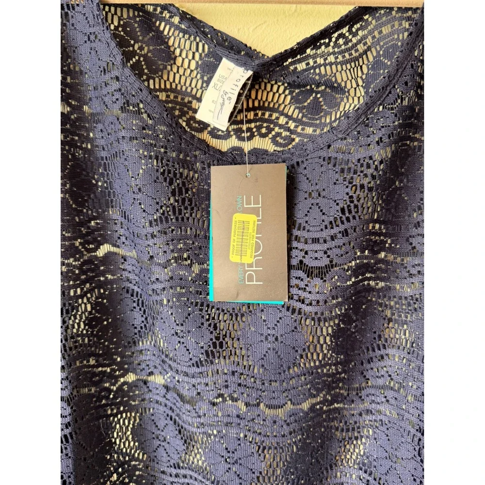 Profile by Gottex Navy Blue Lace Swim Cover Up Dress High‎ Low Hem NWT XL/XG